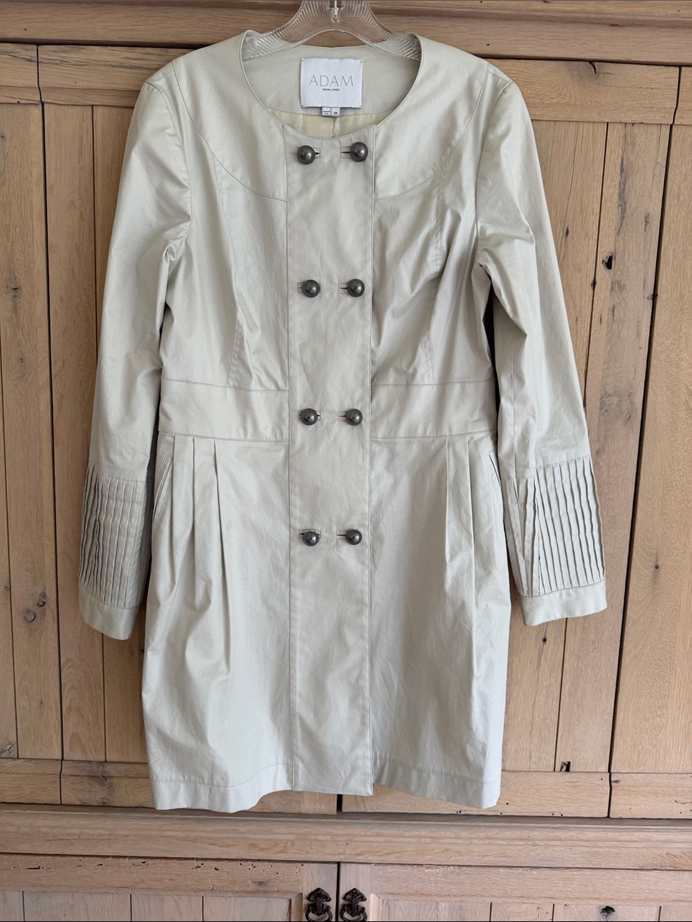 ADAM LIPPES Light Gray Double-Breasted Pleated Cuff Light weight Trench Coat